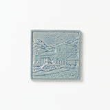 Coney Island Cincinnati City Scene Tile from Rookwood Pottery in a blue glaze, Teton.