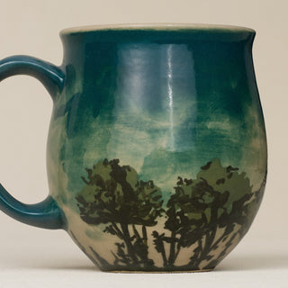 Close-up details of hand-thrown mug by Rookwood