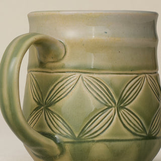 Close-up details of hand-thrown mug by Rookwood
