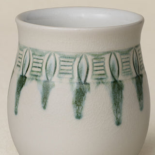 Close-up details of hand-thrown mug by Rookwood