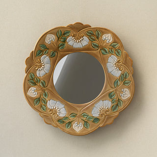 Hand-thrown and hand-glazed ceramic wall mirror by Rookwood Pottery