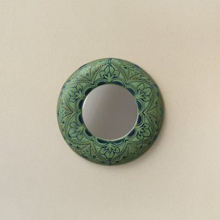 Hand-thrown and hand-glazed ceramic wall mirror by Rookwood Pottery