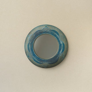 Hand-thrown and hand-glazed ceramic wall mirror by Rookwood Pottery