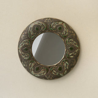 Hand-thrown and hand-glazed ceramic wall mirror by Rookwood Pottery