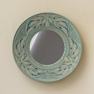 Hand-thrown and hand-glazed ceramic wall mirror by Rookwood Pottery
