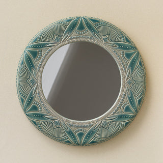 Hand-thrown and hand-glazed ceramic wall mirror by Rookwood Pottery