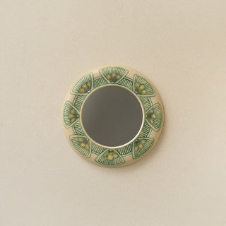 Hand-thrown and hand-glazed ceramic wall mirror by Rookwood Pottery