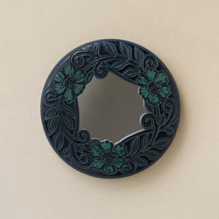 Hand-thrown and hand-glazed ceramic wall mirror by Rookwood Pottery