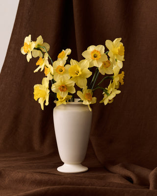 Rookwood Cornet Vase in a warm cream Raffia glaze filled with daffodils