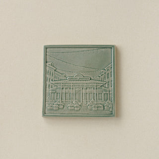 Green Rookwood City Scene art tile featuring Findlay Market in Cincinnati, unframed