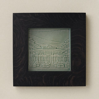 Rookwood Findlay Market City Scene art tile in a black ebony wood frame
