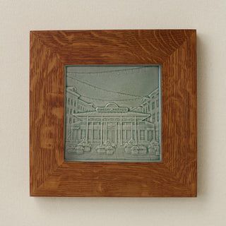 Rookwood Findlay Market City Scene art tile in a golden oak wood frame