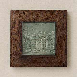 Rookwood Findlay Market City Scene art tile in a dark walnut wood frame