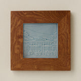 Rookwood Findlay Market City Scene art tile in a golden oak wood frame
