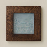 Rookwood Findlay Market City Scene art tile in a dark walnut wood frame