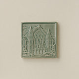 Green Rookwood City Scene art tile featuring Music Hall in Cincinnati, unframed