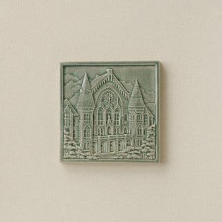 Green Rookwood City Scene art tile featuring Music Hall in Cincinnati, unframed