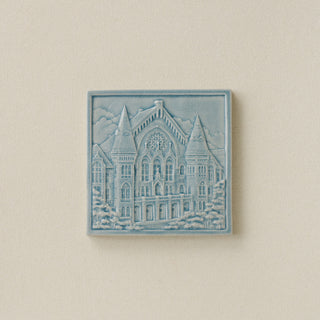 Blue Rookwood City Scene art tile featuring Music Hall in Cincinnati, unframed