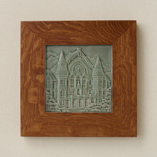 Rookwood Music Hall City Scene art tile in a golden oak wood frame