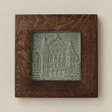 Rookwood Music Hall City Scene art tile in a dark walnut wood frame