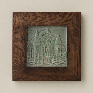 Rookwood Music Hall City Scene art tile in a dark walnut wood frame