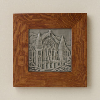 Rookwood Music Hall City Scene art tile in a golden oak wood frame
