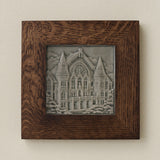 Rookwood Roebling Bridge City Scene art tile in a dark walnut wood frame