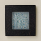 Rookwood Music Hall City Scene art tile in a black ebony wood frame