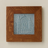 Rookwood Music Hall City Scene art tile in a golden oak wood frame