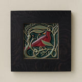 Rookwood Serviceberry Cardinal revival bird art tile in a black ebony wood frame
