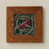 Rookwood Serviceberry Cardinal revival bird art tile in a golden oak wood frame