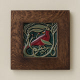 Rookwood Serviceberry Cardinal revival bird art tile in a dark walnut wood frame
