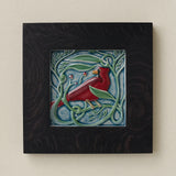 Rookwood Winterberry Cardinal revival bird art tile in a black ebony wood frame