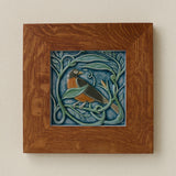 Rookwood Winterberry Robin revival bird art tile in a golden oak wood frame