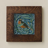 Rookwood Winterberry Robin revival bird art tile in a dark walnut wood frame