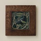 Rookwood Serviceberry Rook revival bird art tile in a dark walnut wood frame