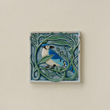 Hand-painted Rookwood Winterberry Blue Jay revival bird art tile in cool blue winter tones, unframed