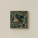 Hand-painted Rookwood Serviceberry Robin revival bird art tile in warm summer tones, unframed