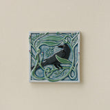 Hand-painted Rookwood Winterberry Rook revival bird art tile in cool blue winter tones, unframed