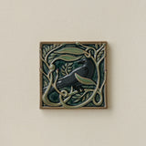 Hand-painted Rookwood Serviceberry Rook revival bird art tile in warm summer tones, unframed