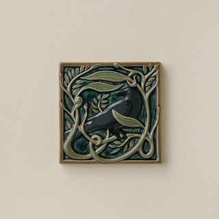 Hand-painted Rookwood Serviceberry Rook revival bird art tile in warm summer tones, unframed