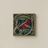Hand-painted Rookwood Serviceberry Cardinal revival bird art tile in warm summer tones, unframed