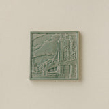 Green Rookwood City Scene art tile featuring the Roebling Bridge in Cincinnati, unframed