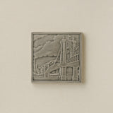 Gray Rookwood City Scene art tile featuring the Roebling Bridge in Cincinnati, unframed