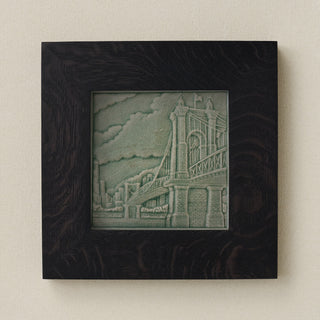 Rookwood Roebling Bridge City Scene art tile in an ebony black wood frame