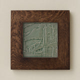Rookwood Roebling Bridge City Scene art tile in a dark walnut wood frame