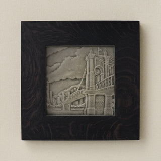 Rookwood Roebling Bridge City Scene art tile in an ebony black wood frame