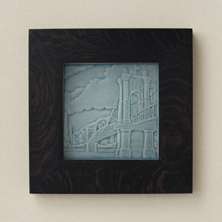 Rookwood Roebling Bridge City Scene art tile in an ebony black wood frame