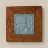 Rookwood Roebling Bridge City Scene art tile in a golden oak wood frame