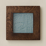 Rookwood Roebling Bridge City Scene art tile in a dark walnut wood frame